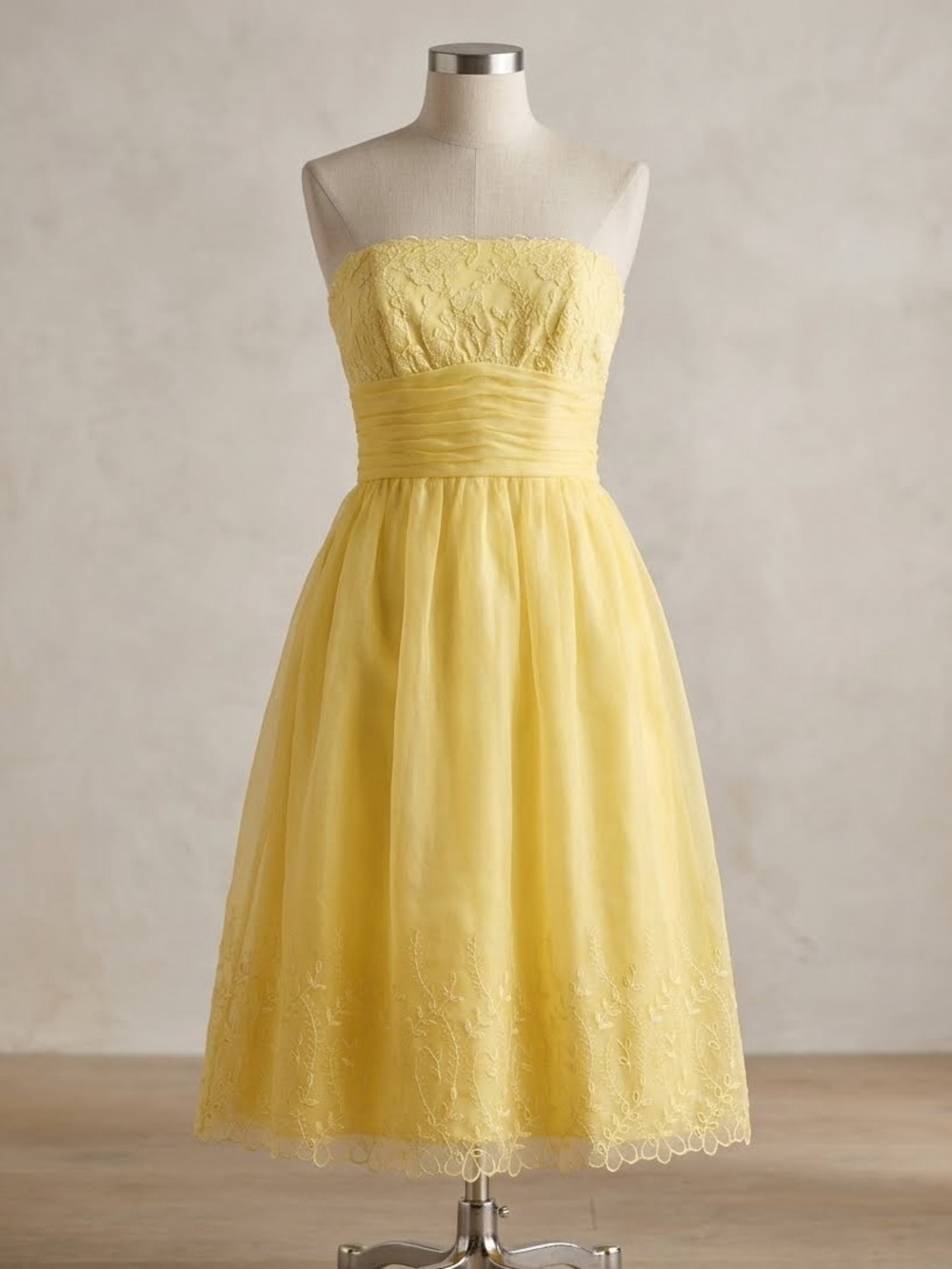 David's Bridal Yellow Strapless Dress